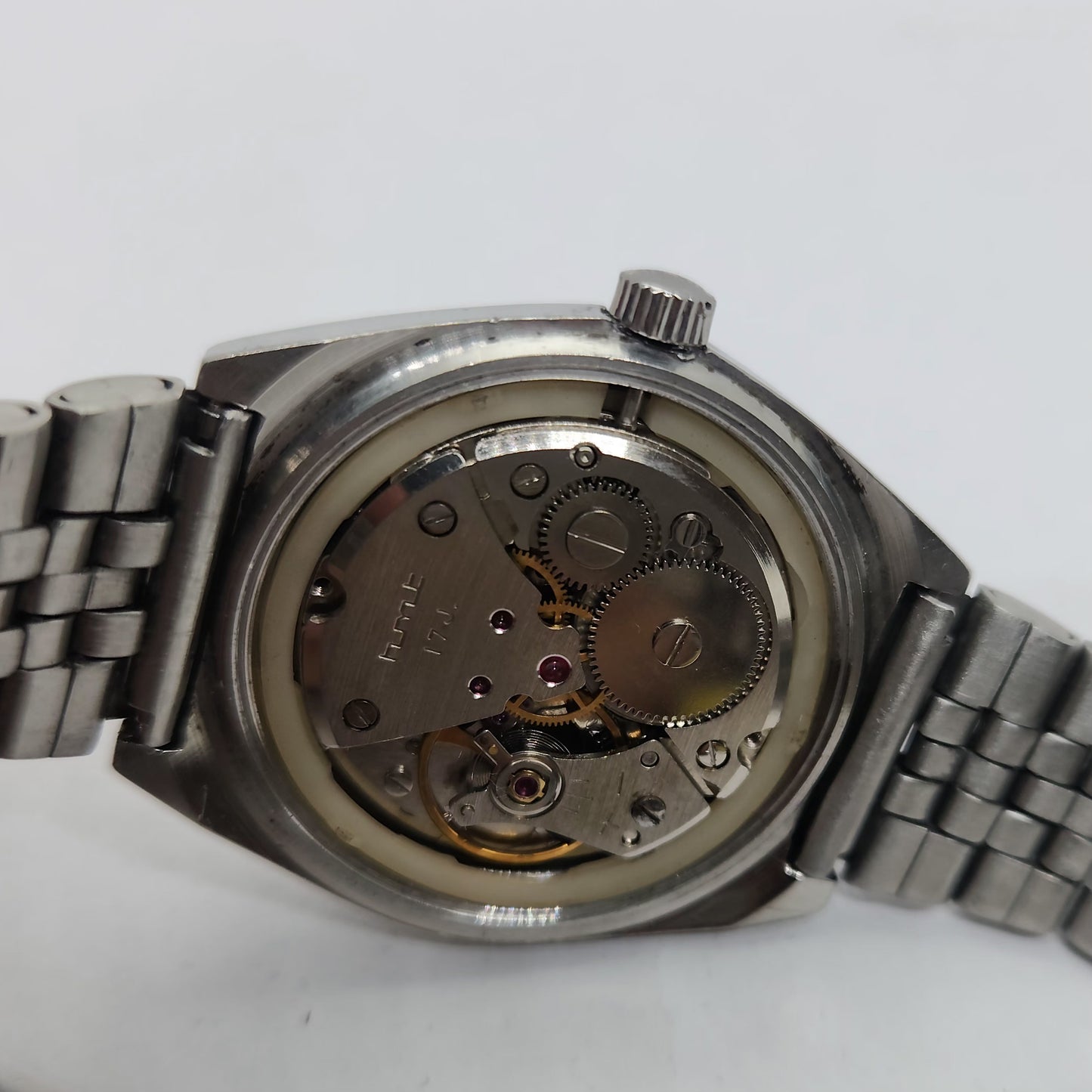 Vintage Original HMT Shreyas Hand Winding 17 Jewels Silver Face Jubilee Bracelet Date Men's Wrist Watch OG177