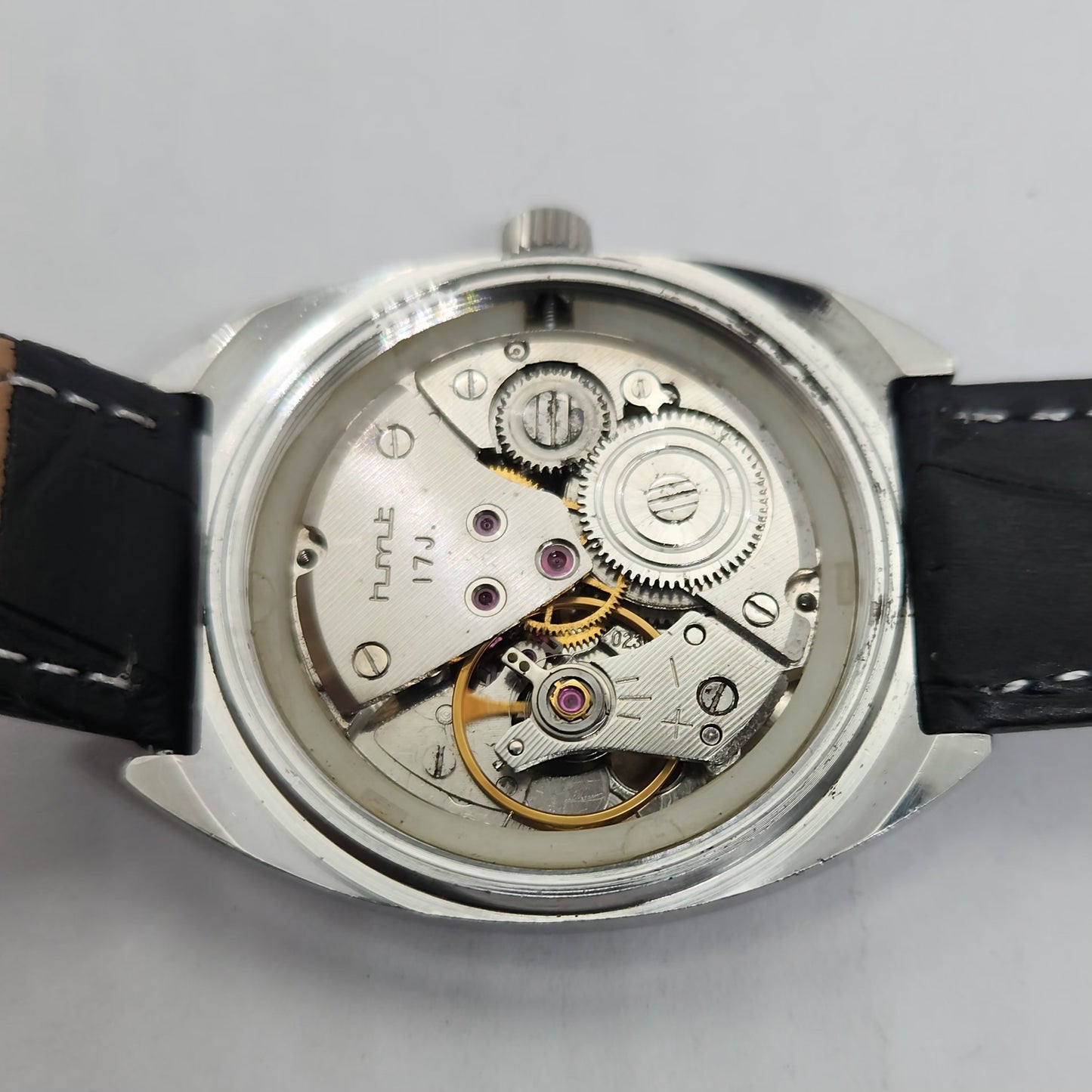 Vintage Original HMT Avinash Hand Winding 17 Jewels Silver Face Black Leather Strap Men's Wrist Watch OG181