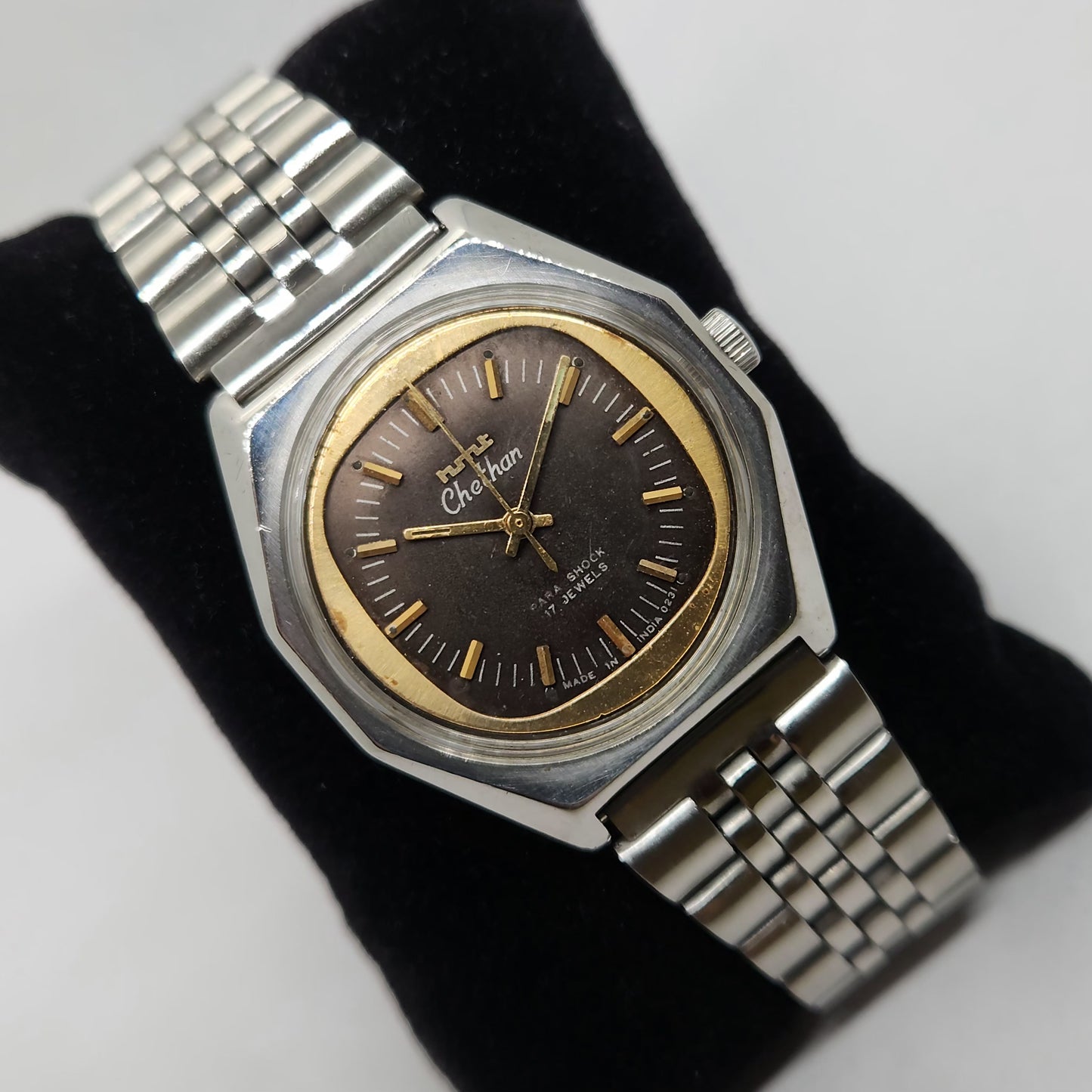 Vintage Original HMT Chethan Hand Winding 17 Jewels Brown Face Jubilee Bracelet Men's Wrist Watch OG210