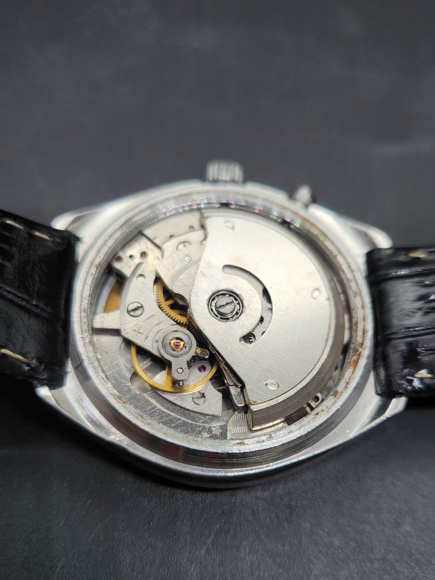 Vintage Ricoh R31 Automatic Black Face New Strap 21 Jewels Day-Date Men's Wrist Watch AS18