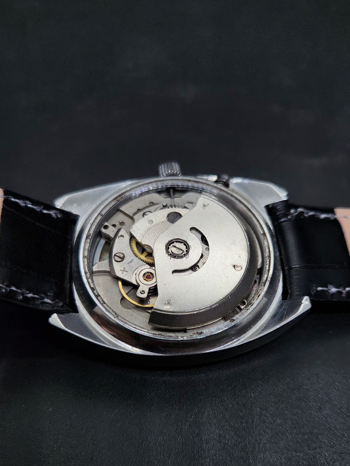 Vintage Ricoh R31 Automatic Black Face New Strap 21 Jewels Day-Date Men's Wrist Watch AS23