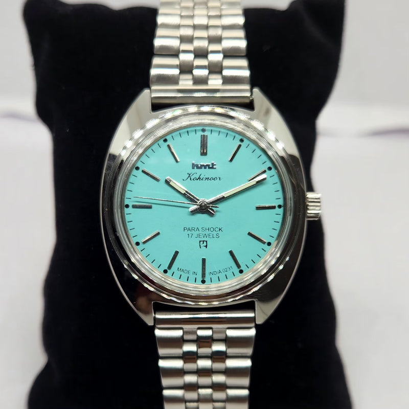 Vintage MOD HMT Kohinoor Hand Winding 17 Jewels Tiffany Blue Face Jubilee Bracelet Men's Wrist Watch G19