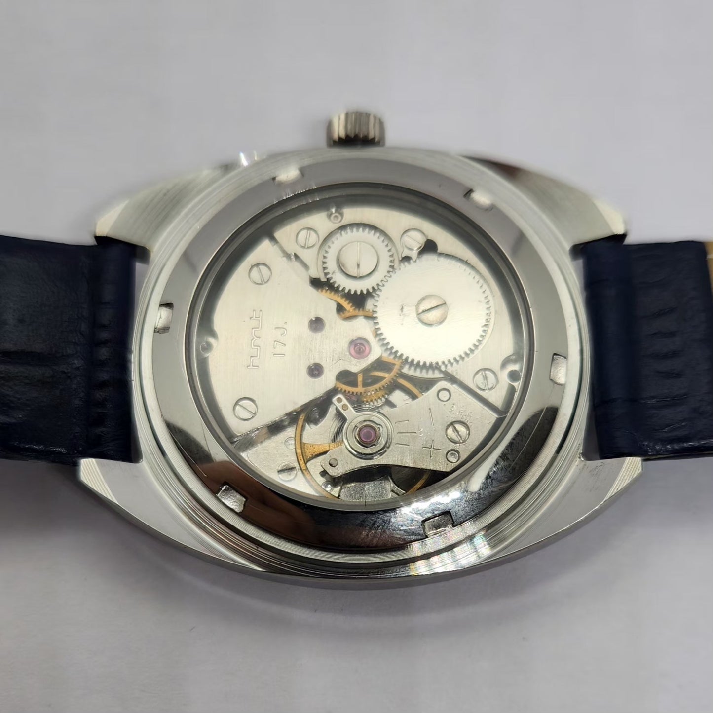 Vintage MOD HMT Kohinoor Hand Winding 17 Jewels Blue Face Blue Strap Men's Wrist Watch G23