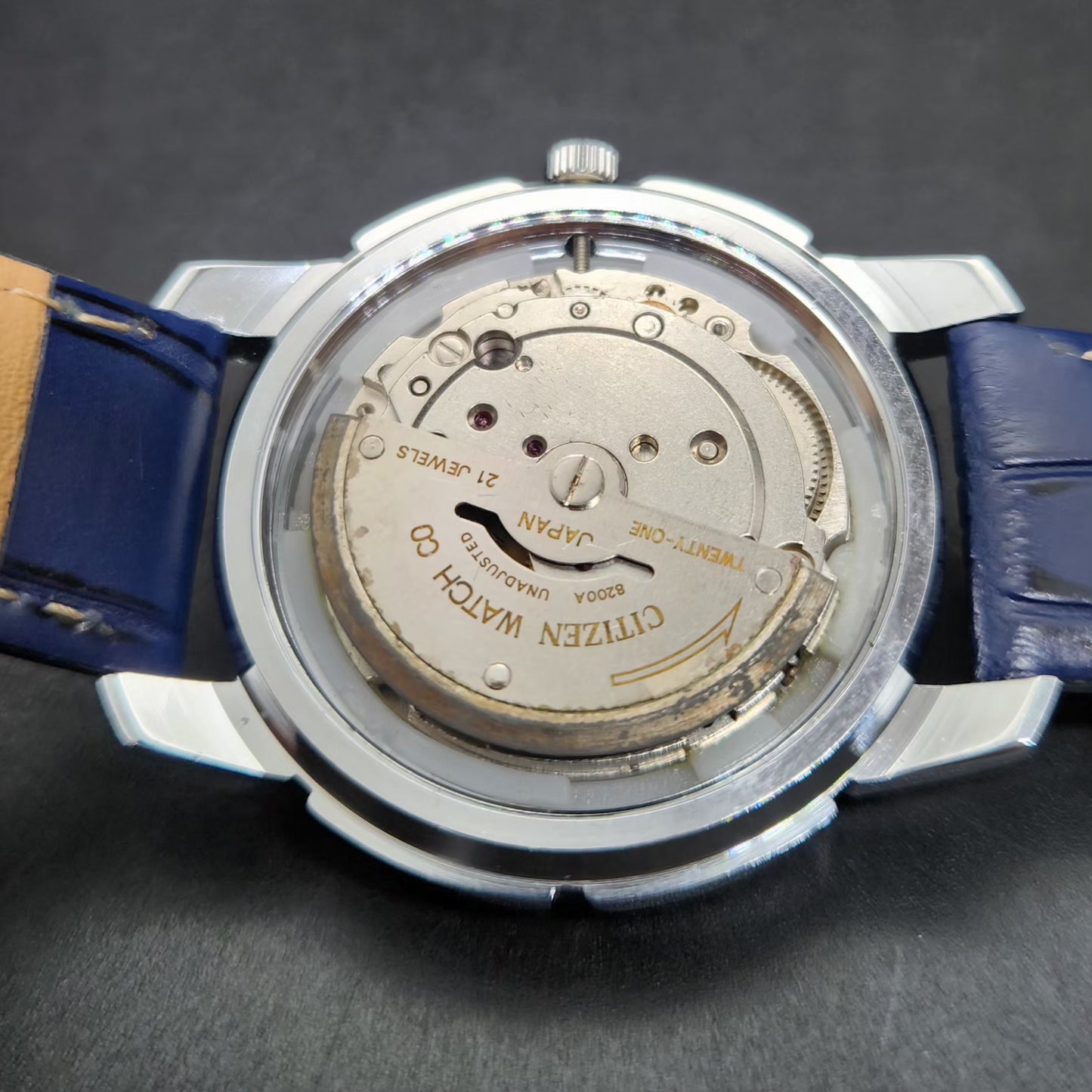 Vintage Mod Citizen 8200 Automatic Blue Face 37MM Case Day-Date Men's Wrist Watch CT109