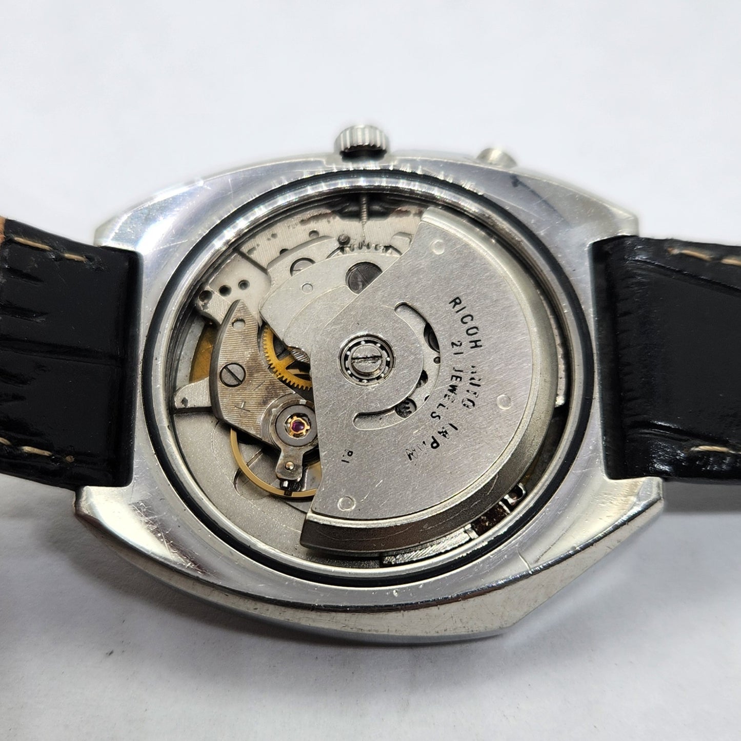 Vintage Ricoh R31 Automatic Black Face New Strap 21 Jewels Day-Date Men's Wrist Watch R16