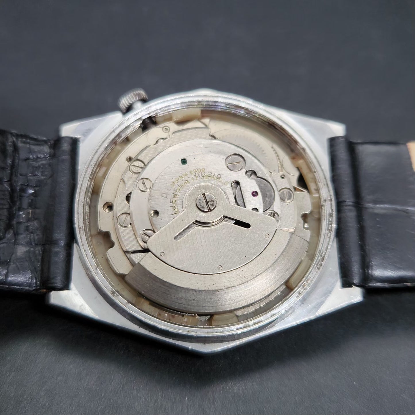 Vintage 1978 Original Seiko 5 Automatic 6309-8170 Repainted Mickey Mouse Black Face 17 Jewels Day-Date Japanese Men's Wrist Watch VS33