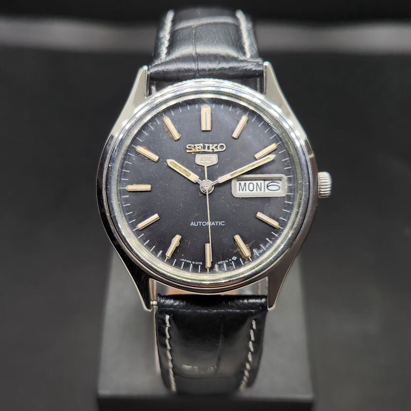 Vintage 1976 Original Seiko 5 Automatic 6309-7320 Black Face 17 Jewels Day-Date Japanese Men's Wrist Watch VS58
