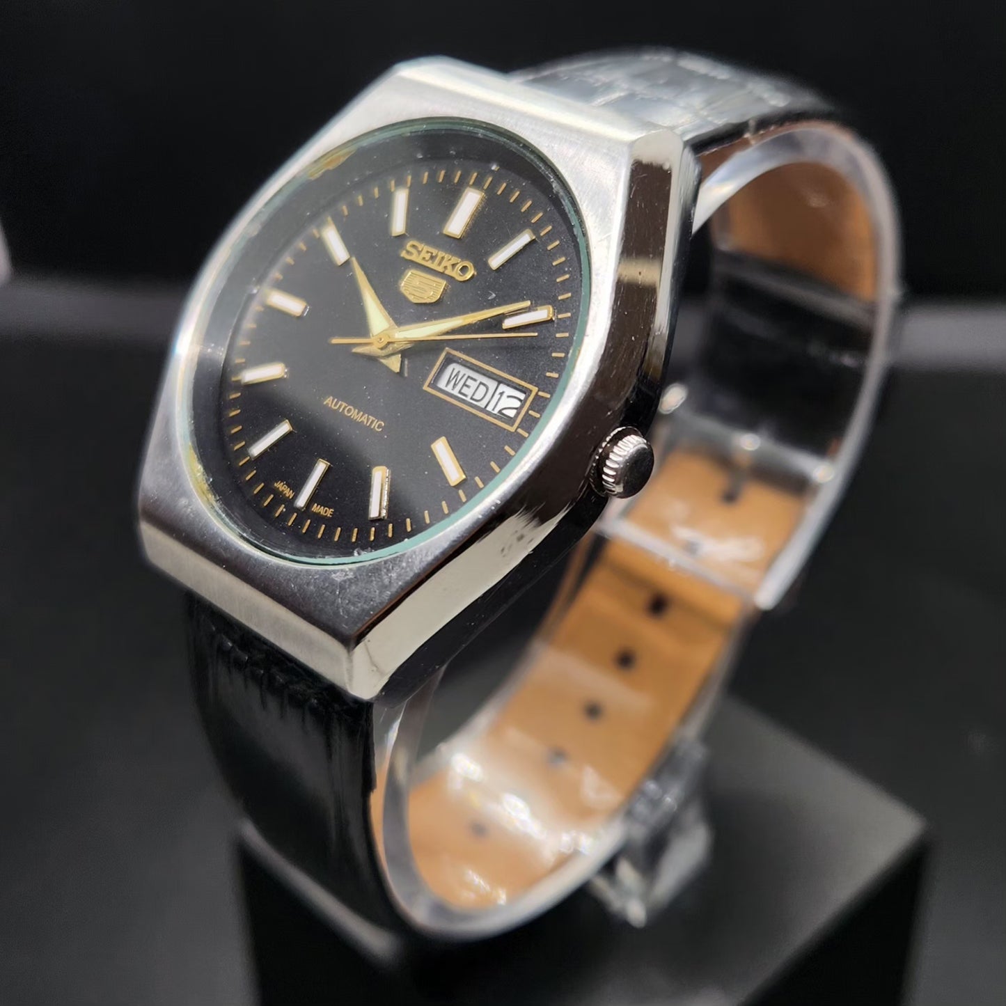 Vintage 1976 Original Seiko 5 Automatic 6309-8920 Black Face 17 Jewels Day-Date Japanese Men's Wrist Watch VS68