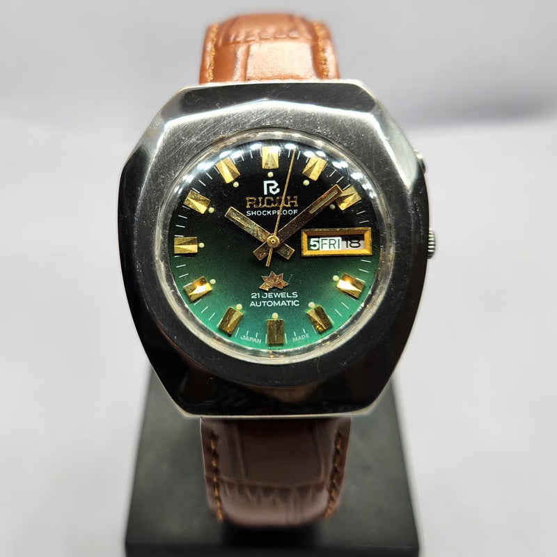 Vintage Ricoh R31 Automatic Green Face New Strap 21 Jewels Day-Date Men's Wrist Watch R61