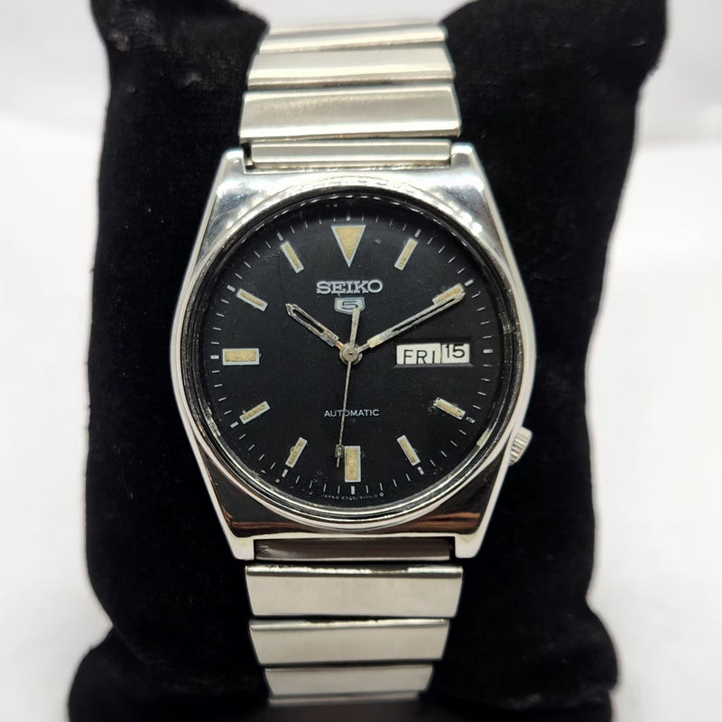 Vintage 1982 Original Seiko 5 Automatic 6309-9040 Black Face 17 Jewels Day-Date Japanese Men's Wrist Watch SA34