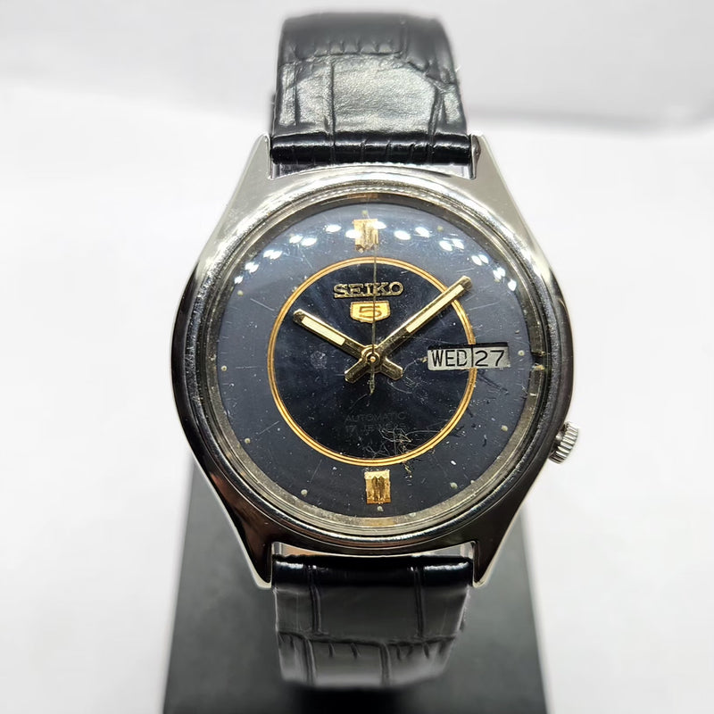 Vintage 1979 Original Seiko 5 Automatic 7009-8028 Black Face 17 Jewels Day-Date Japanese Men's Wrist Watch SA57