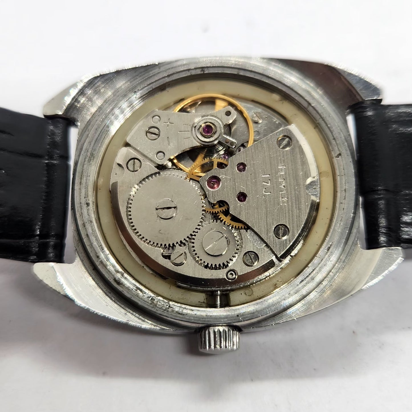 Vintage Original HMT Kohinoor Hand Winding 17 Jewels Black Face Men's Wrist Watch HM10
