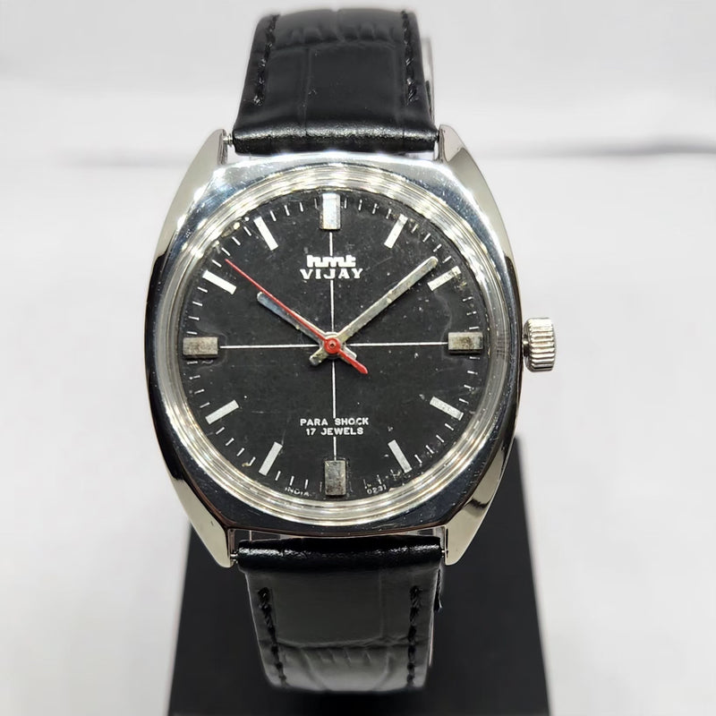 Vintage Original HMT Vijay Hand Winding 17 Jewels Black Face Men's Wrist Watch HM118
