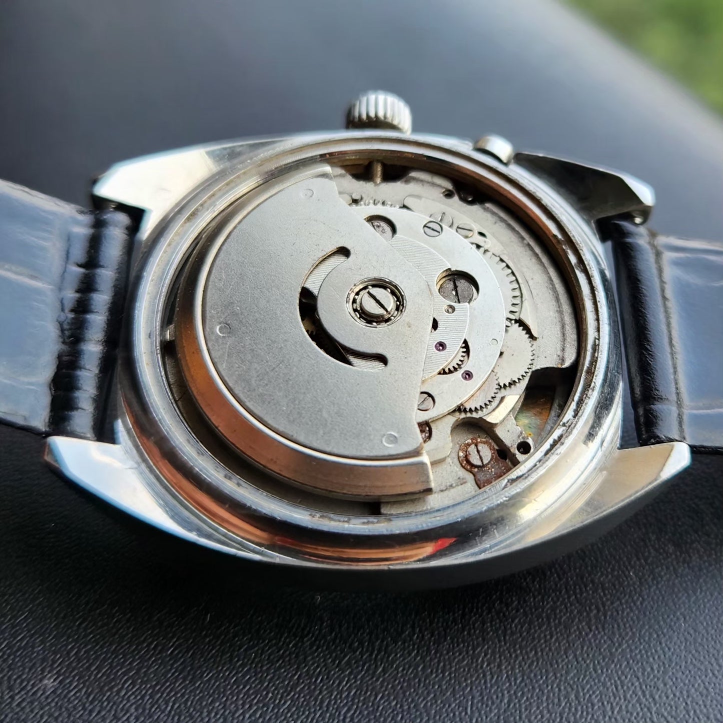 Vintage Ricoh R31 Automatic Black Face New Strap 21 Jewels Day-Date Men's Wrist Watch R115