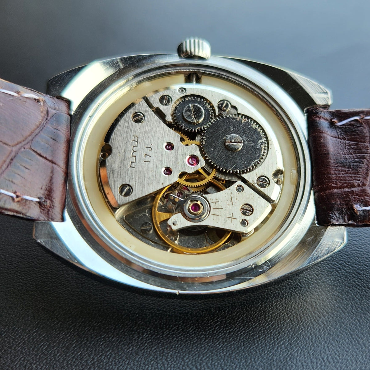 Vintage Original HMT Chethan Hand Winding 17 Jewels Gold Face Men's Wrist Watch HM151