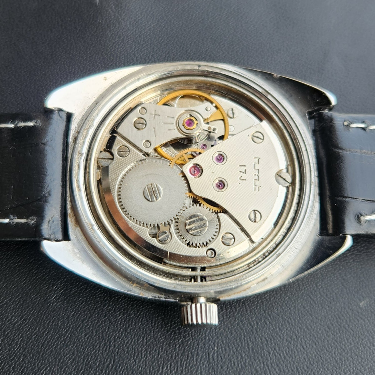 Vintage Original HMT Avinash Hand Winding 17 Jewels Blue Face Men's Wrist Watch HM184