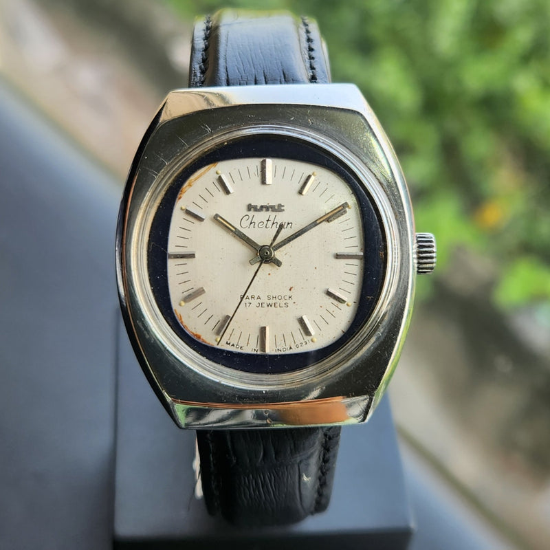 Vintage Original HMT Chethan Hand Winding 17 Jewels Silver Face Men's Wrist Watch HM185