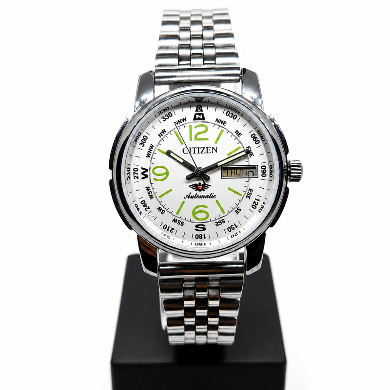Vintage Mod Citizen 8200 Automatic White Face 37MM Case Day-Date Men's Wrist Watch CT128