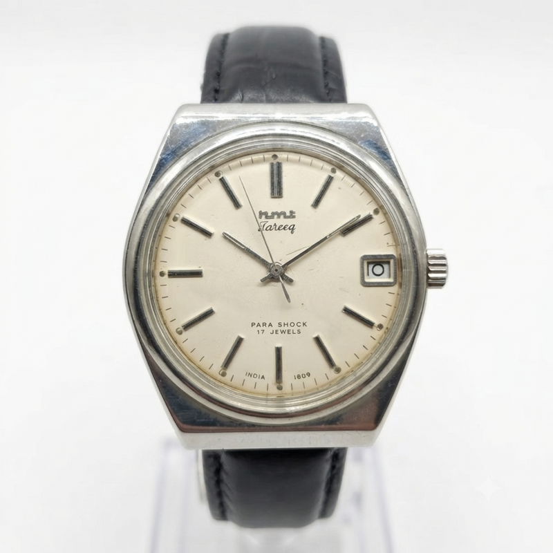 Vintage Original HMT Tareeq Hand Winding 17 Jewels Cream Face Date Men's Wrist Watch HM108
