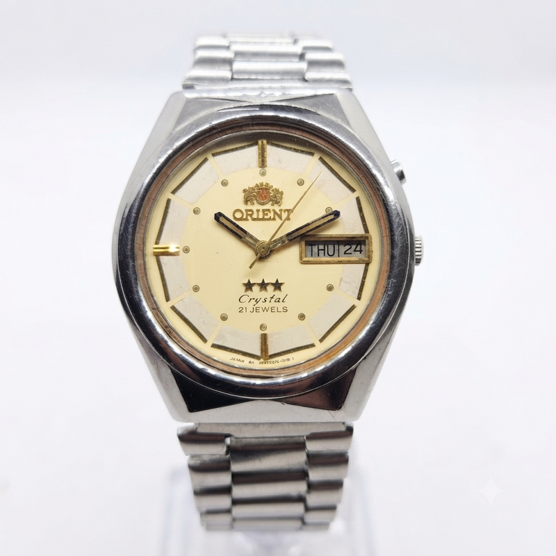 Vintage Original Orient 46941 Automatic 21 Jewels Gold Face Day-Date Men's Wrist Watch OR11