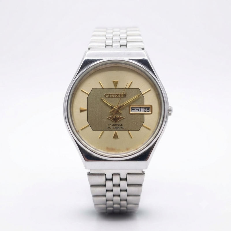 Vintage 1982 Original Citizen Automatic 8200 Gold Face 36MM case Day-Date Japanese Men's Wrist Watch CT81