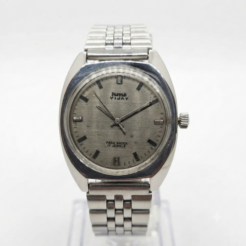 Vintage Original HMT Vijay Hand Winding 17 Jewels Silver Face Jubilee Bracelet Men's Wrist Watch OG209