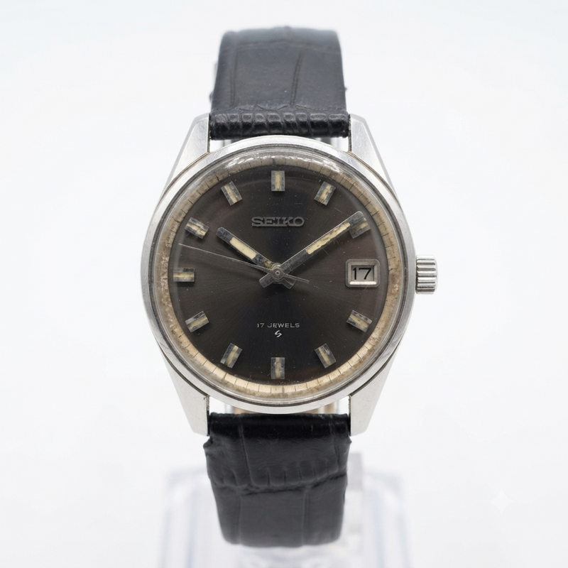 Vintage 1970 Original Seiko 5 Automatic 6602-7040 Black Face 17 Jewels Date Japanese Men's Wrist Watch VS72