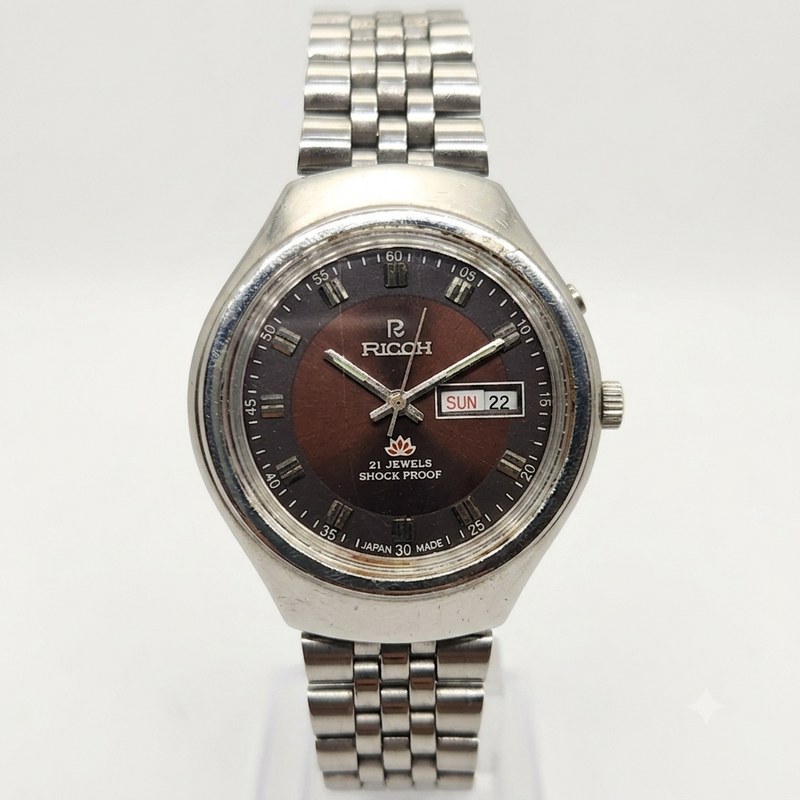 Vintage Ricoh R31 Brown Face Automatic 21 Jewels Jubliee Bracelet Men's Wrist Watch R34