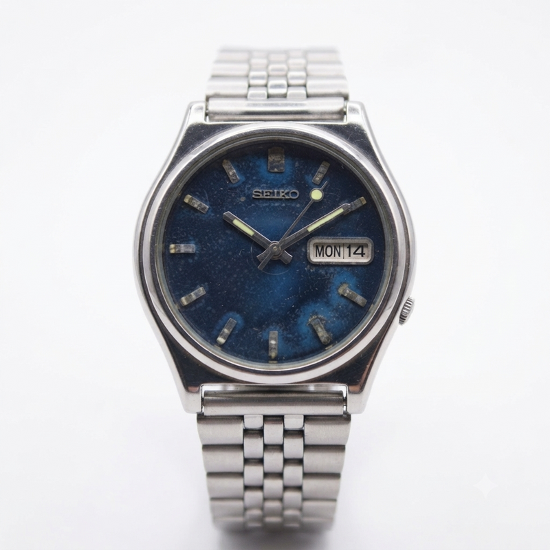 Vintage 1980 Original Seiko 5 Automatic 7009-3171 Blue Face 17 Jewels Day-Date Japanese Men's Wrist Watch SK08