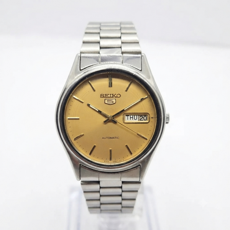 Vintage 1984 Original Seiko 5 Automatic 6309-8920 Gold Face 17 Jewels Day-Date Japanese Men's Wrist Watch SA51