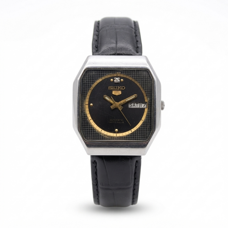 Vintage 1982 Original Seiko 5 Automatic 6349-514A black face 23 Jewels Day-Date Japanese Men's Wrist Watch OG50