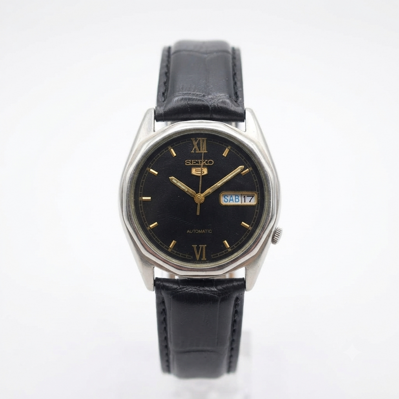 Vintage 1980 Original Seiko 5 Automatic 7009-8180 black face 17 Jewels Day-Date Japanese Men's Wrist Watch OG72