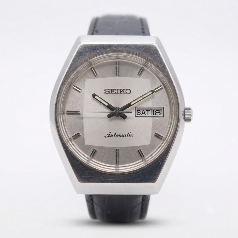 Vintage 1985 Original Seiko 5 Automatic 6309-8800 White Face Black Band 17 Jewels Day-Date Japanese Men's Wrist Watch S162