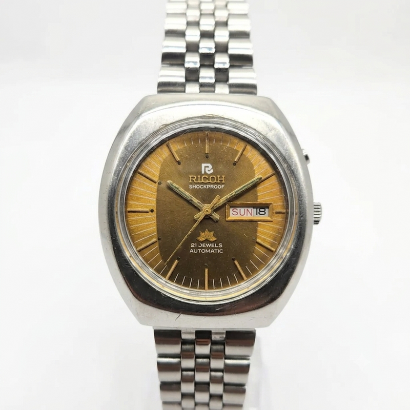 Vintage Ricoh R31 Gold Face Automatic 21 Jewels Jubliee Bracelet Men's Wrist Watch R38