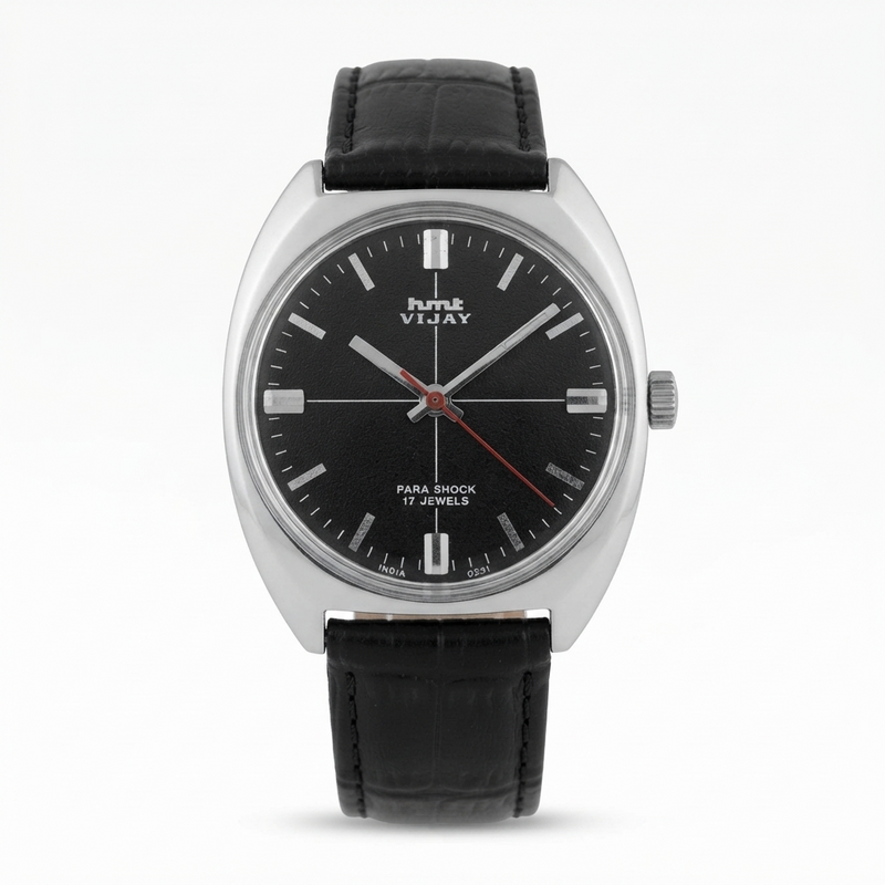 Vintage Original HMT Vijay Hand Winding 17 Jewels Black Face Men's Wrist Watch HM154