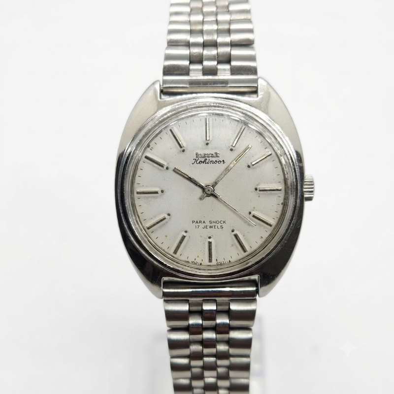Vintage Original HMT Kohinoor Hand Winding 17 Jewels White Face Men's Wrist Watch HM27