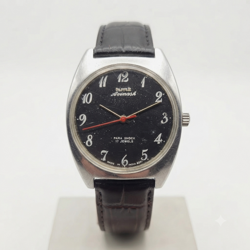 Vintage Original HMT Avinash Hand Winding 17 Jewels Black Face Men's Wrist Watch HM100