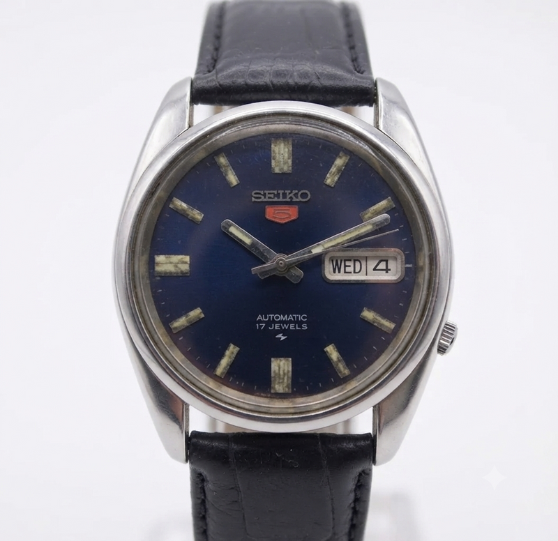Vintage 1975 Original Seiko 5 Automatic 7019-5330 black face 21 Jewels Day-Date Japanese Men's Wrist Watch OG11