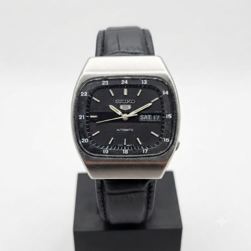 Vintage 1983 Original Seiko 5 Automatic 6309-523A Black Face 17 Jewels Day-Date Japanese Men's Wrist Watch VS18