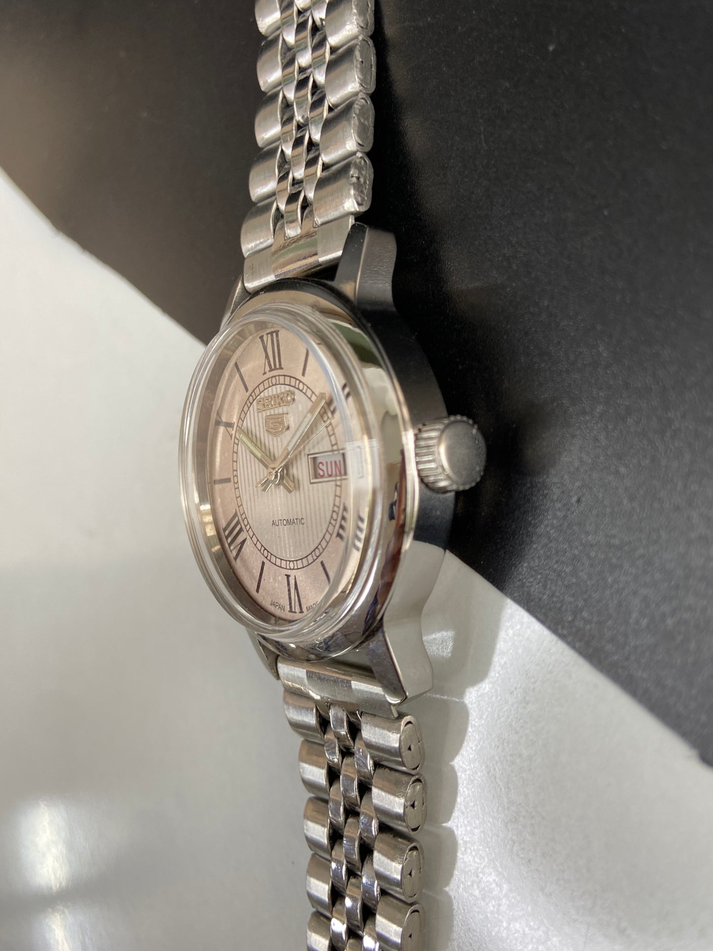 Vintage Mod Seiko 5 Automatic 6309A 17 Jewels Japan Men's Day-Date Silver Face Wrist Watch E71