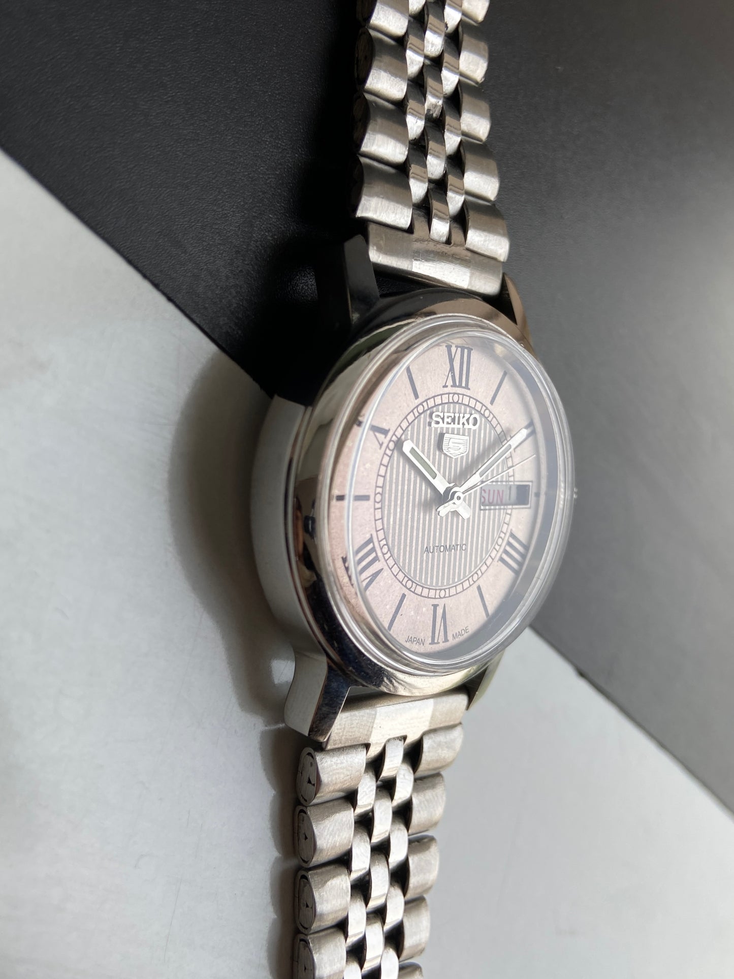 Vintage Mod Seiko 5 Automatic 6309A 17 Jewels Japan Men's Day-Date Silver Face Wrist Watch E71