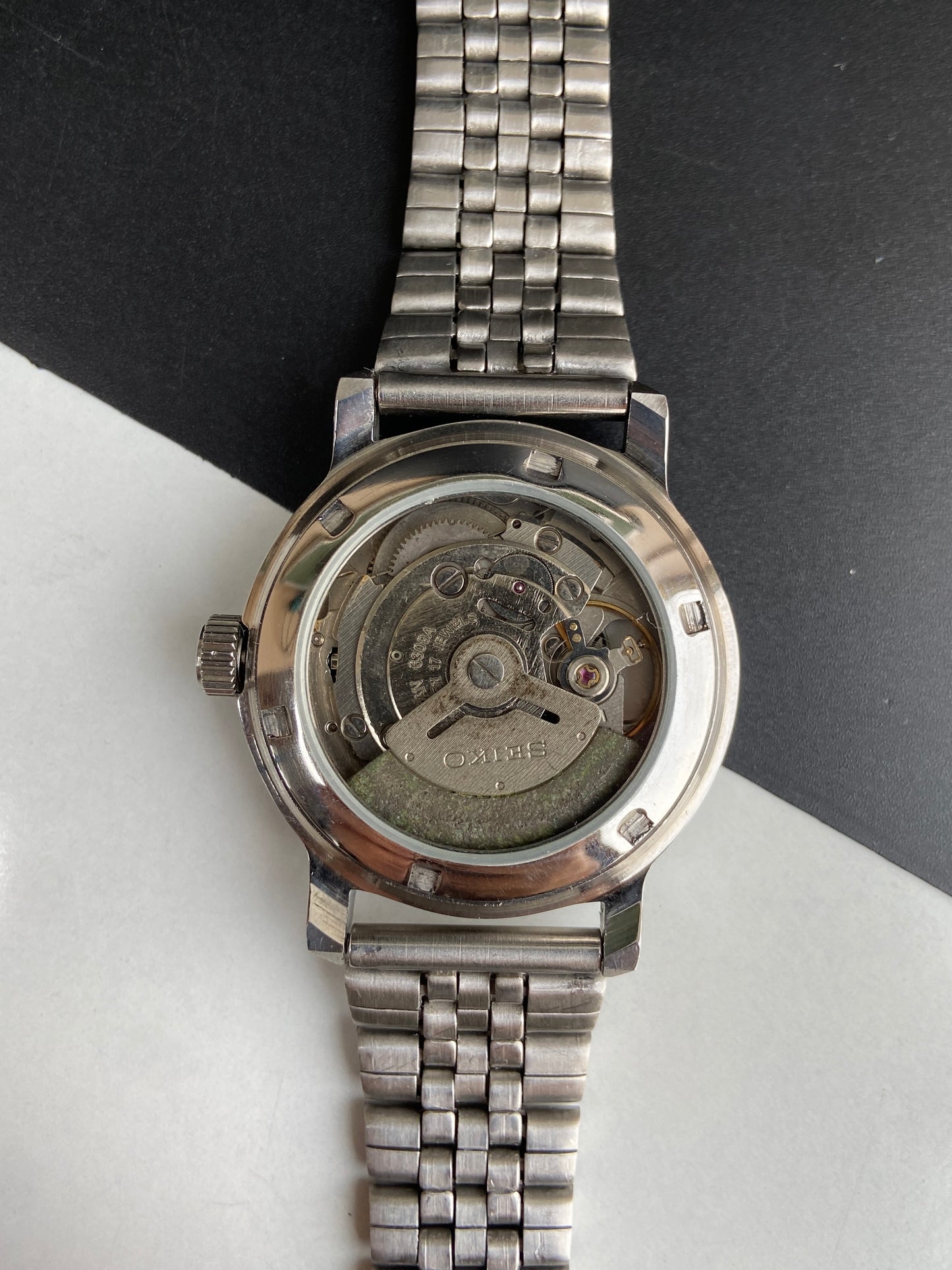 Vintage Mod Seiko 5 Automatic 6309A 17 Jewels Japan Men's Day-Date Silver Face Wrist Watch E71