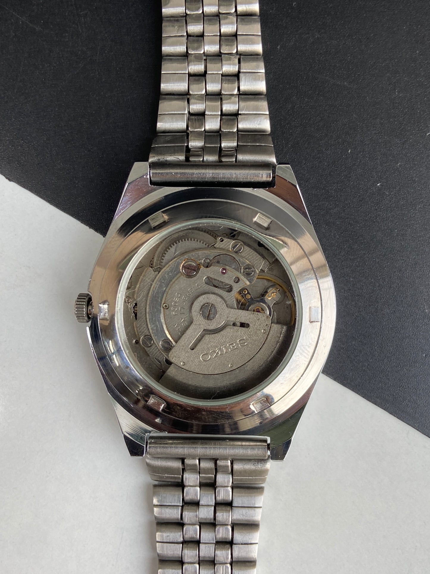 Vintage Mod Seiko 5 Automatic 6309A 17 Jewels Japan Men's Day-Date White Face Wrist Watch E73