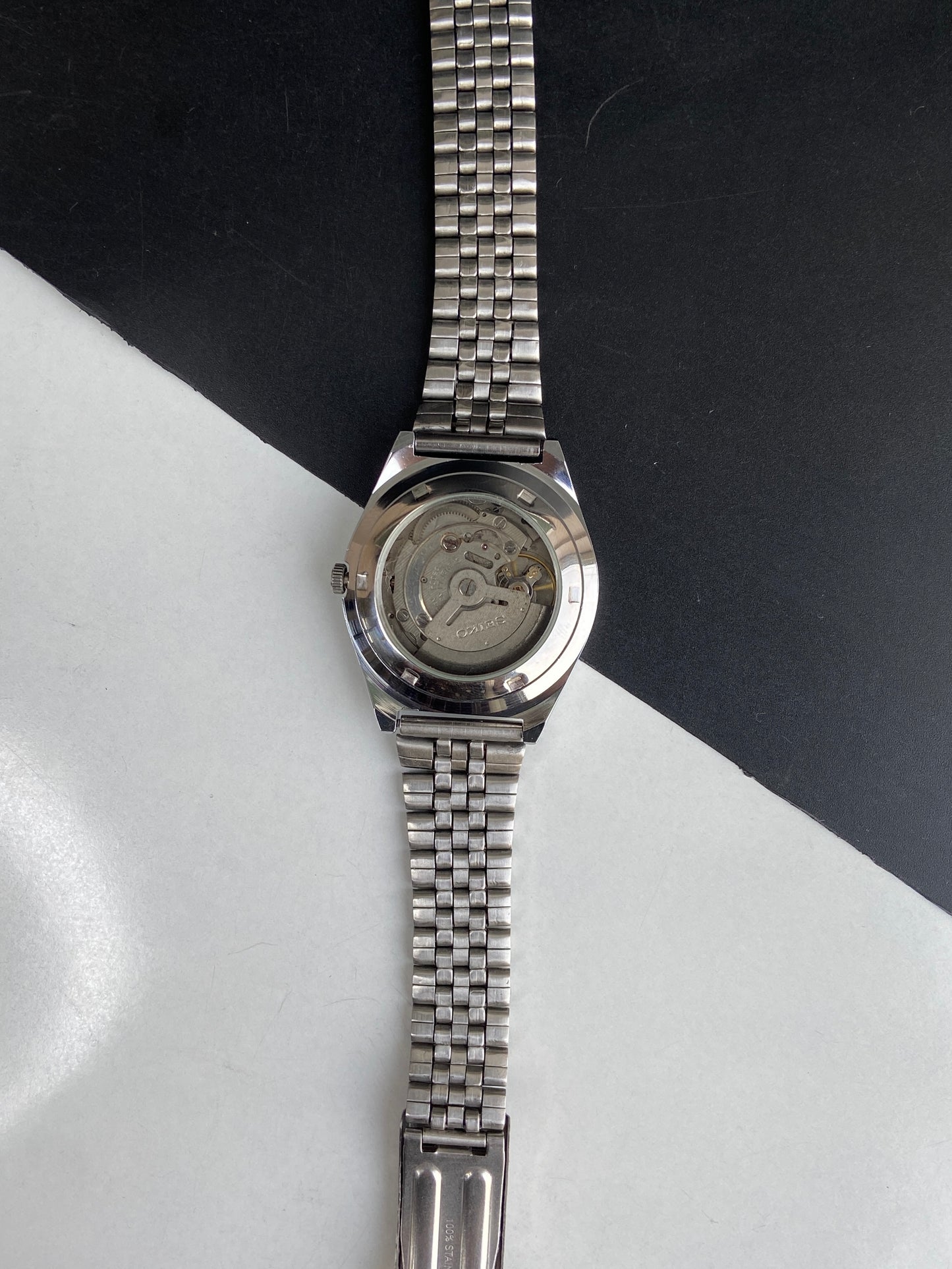 Vintage Mod Seiko 5 Automatic 6309A 17 Jewels Japan Men's Day-Date White Face Wrist Watch E73