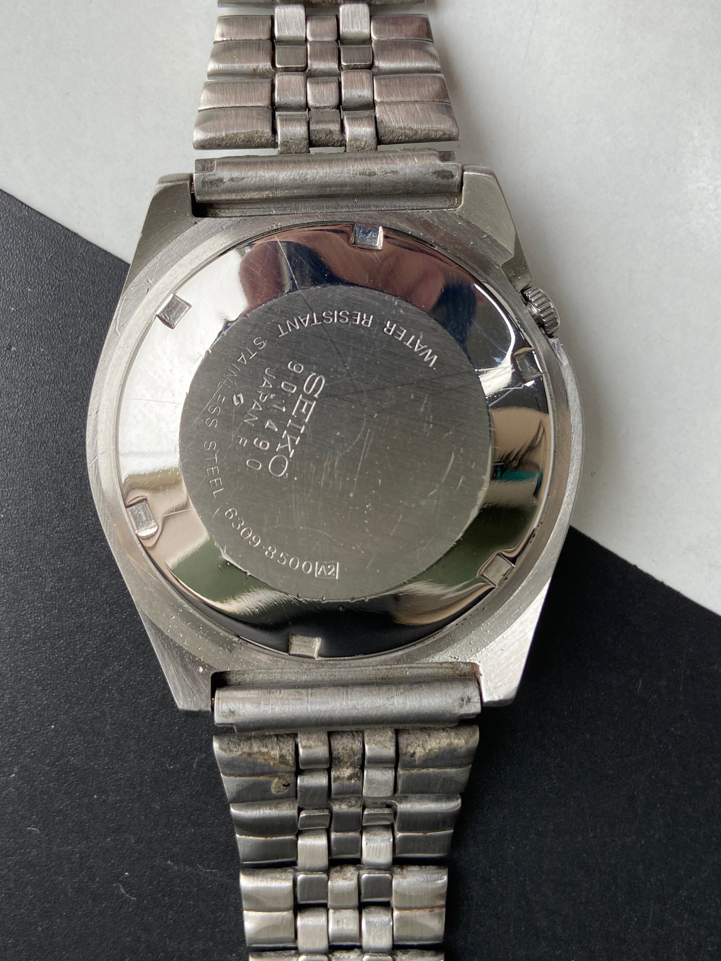 Vintage 1979 Original Seiko 5 Automatic 6309-8500 Black Face Day-Date Japanese Men's Wrist Watch E78