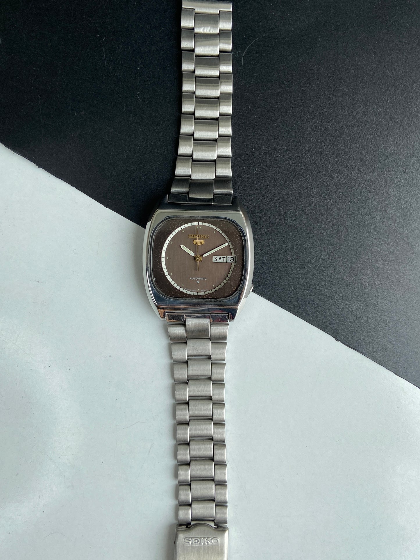Vintage 1980 Original Seiko 5 Automatic 6309-603C Black Face Day-Date Japanese Men's Wrist Watch E79