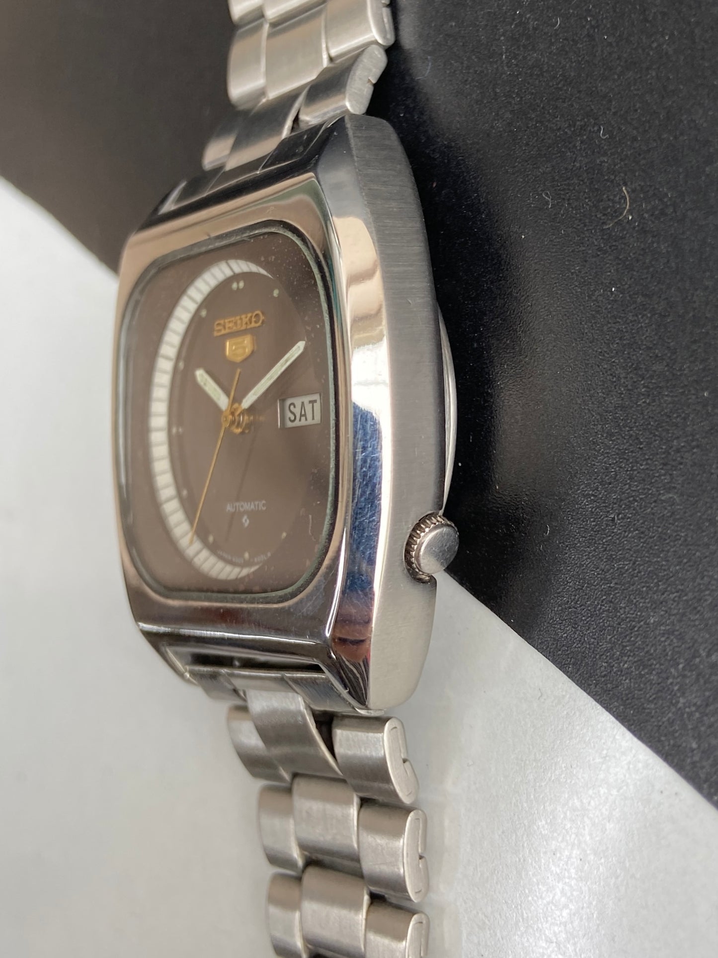 Vintage 1980 Original Seiko 5 Automatic 6309-603C Black Face Day-Date Japanese Men's Wrist Watch E79