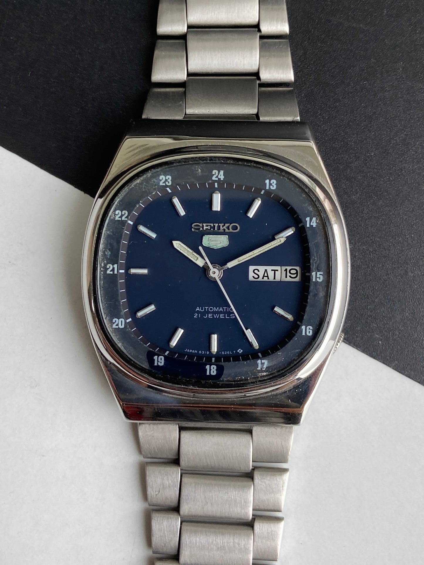 Vintage 1979 Original Seiko 5 Automatic 6319-6020 Black Face 21 Jewels Day-Date Japanese Men's Wrist Watch E98