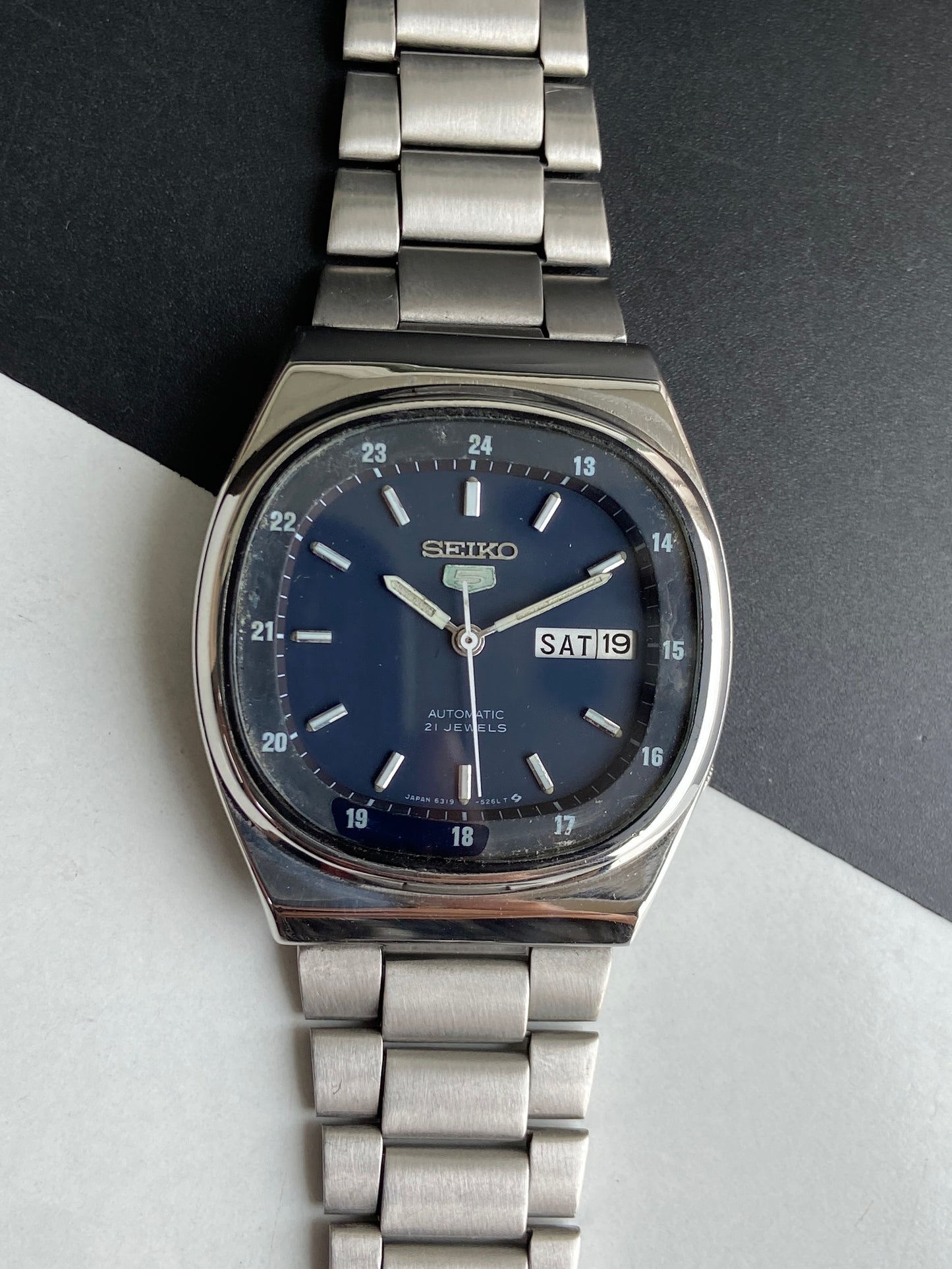 Vintage 1979 Original Seiko 5 Automatic 6319-6020 Black Face 21 Jewels Day-Date Japanese Men's Wrist Watch E98