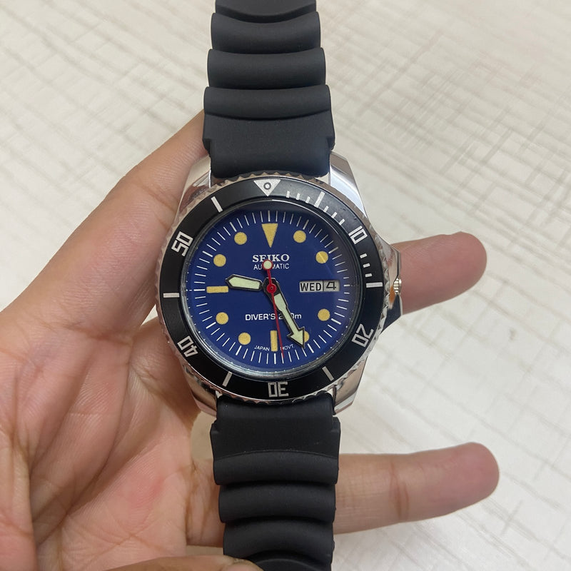 Vintage MOD Seiko Diver Automatic Blue Face Cal. 6309 Men's Wrist Watch Serviced.
